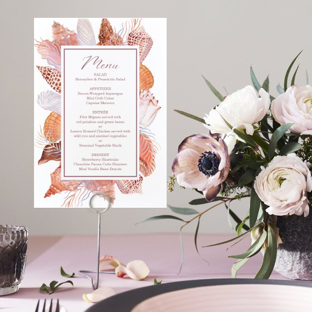 Beach Seashells Watercolor Coastal Chic Flat Menu (Creator Uploaded)