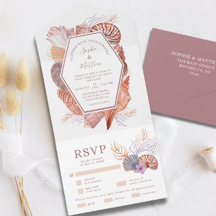 Beach Seashells Watercolor Coastal Chic Wedding Al All In One Invitation