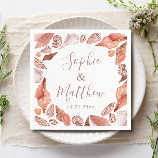 Beach Seashells Watercolor Coastal Chic Wedding Napkin (Creator Uploaded)