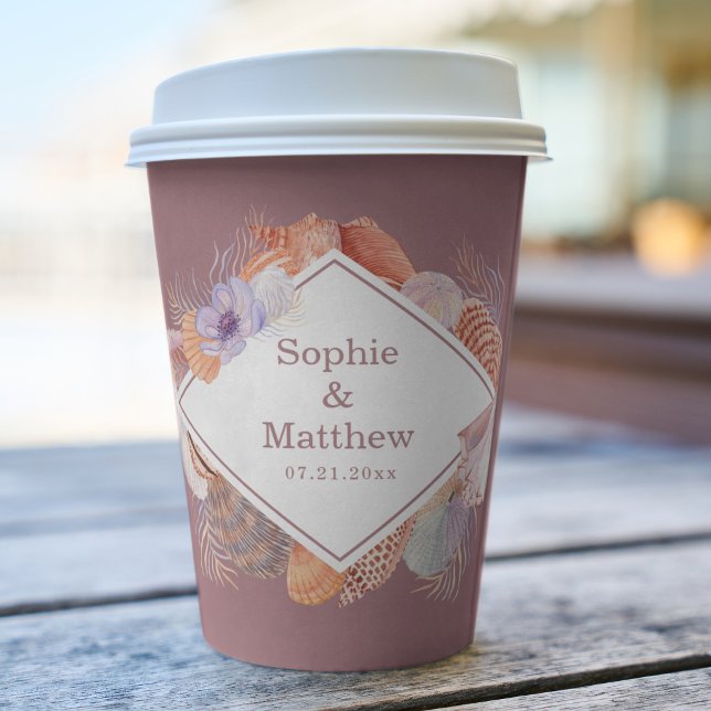 Beach Seashells Watercolor Coastal Chic Wedding Paper Cups (Creator Uploaded)