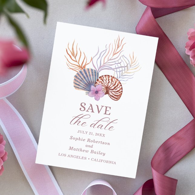 Beach Seashells Watercolor Coastal Chic Wedding Save The Date (Creator Uploaded)