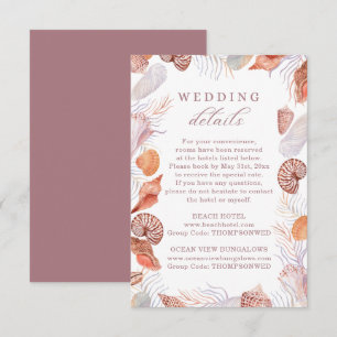 Beach Seashells Watercolor Coastal Wedding Details Enclosure Card