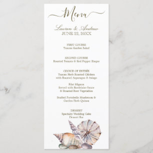 Beach Seashells Watercolor Nautical Wedding Menu