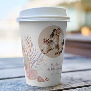 Beach Seashells Watercolor Photo Wedding Paper Cups