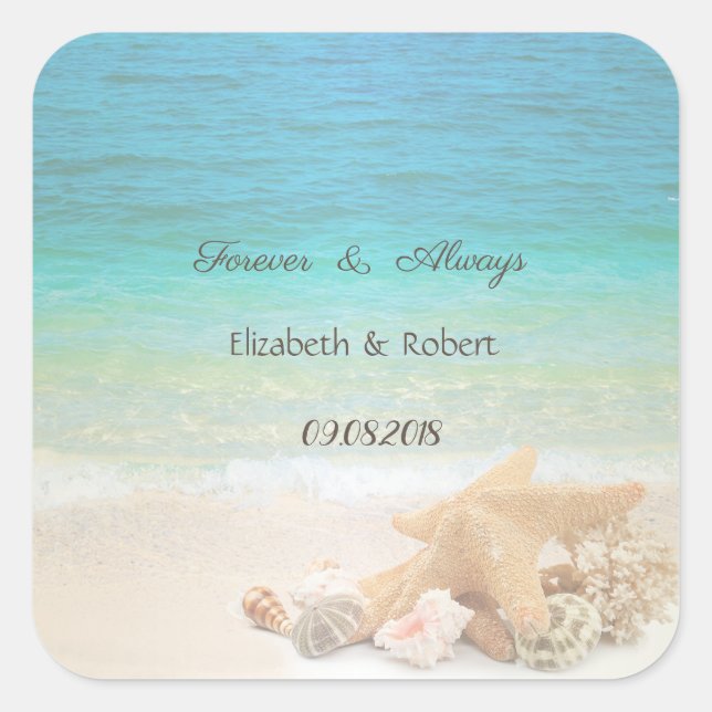 Beach Seashells  Wedding Square Sticker (Front)