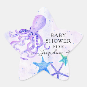 Beach Seaside Bright Octopus Starfish Baby Shower Star Sticker