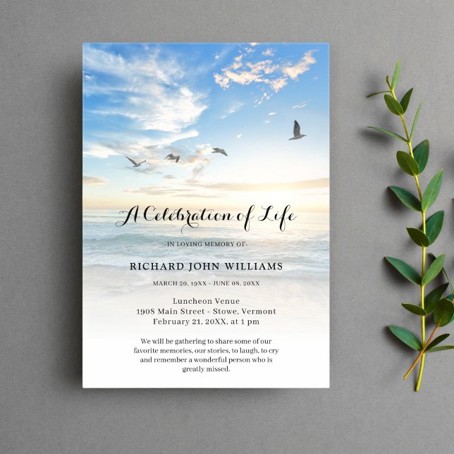 Beach Seaside Ocean Celebration of Life Funeral Acrylic Invitations (Beach Memorial Invitation)