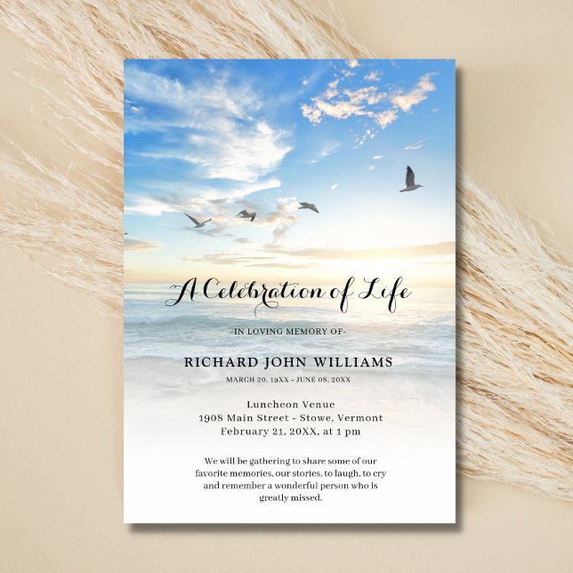 Beach Seaside Ocean Celebration of Life Funeral bl Invitation (Creator Uploaded)