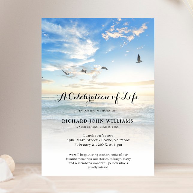 Beach Seaside Ocean Celebration of Life Funeral Invitation (Celebration of Life Beach Invitation )