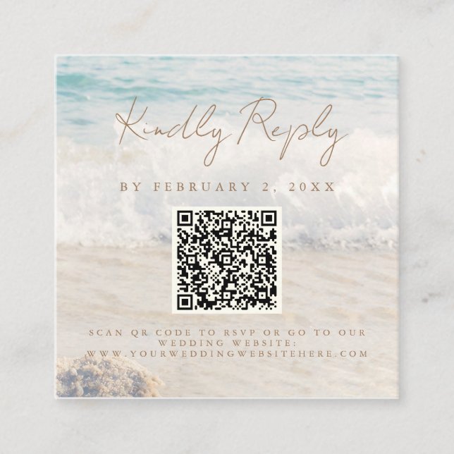 Beach Seaside/Oceanside Wedding Scan Code RSVP Enclosure Card (Front)