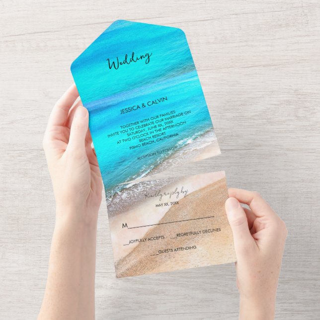 Beach Seaside Summer 3 in 1 Wedding Invitation (Tearaway)
