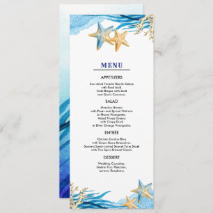 Beach Seaside Watercolor Wedding Menu Cards