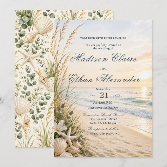 Beach Seaside Wedding Invitation (Front/Back)