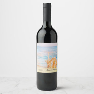 Beach,Seastar,Seashell Wine Label