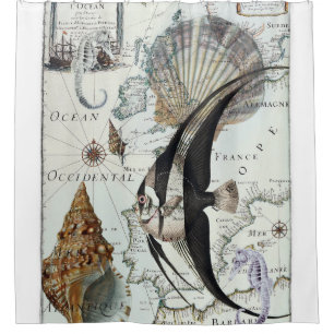 Beach Shabby Map Shower Curtain