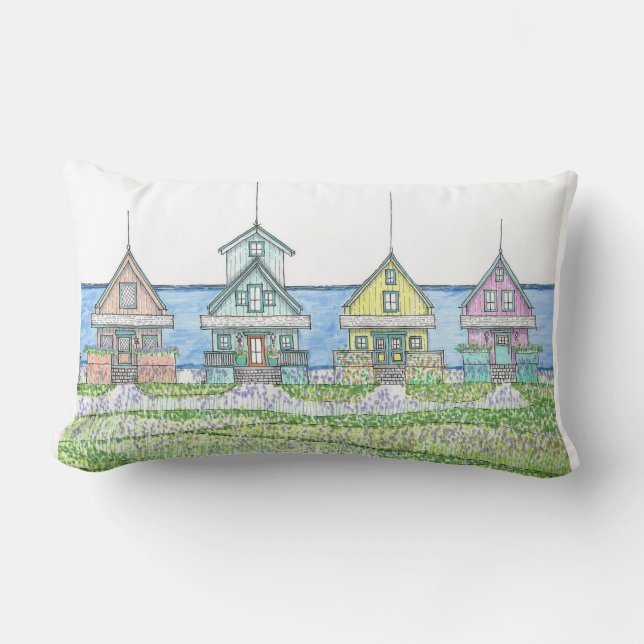 Beach Shack Life 1; Lumbar Pillow; Blue Lumbar Cushion (Front)