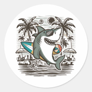 Beach shark t-shirt design classic round sticker