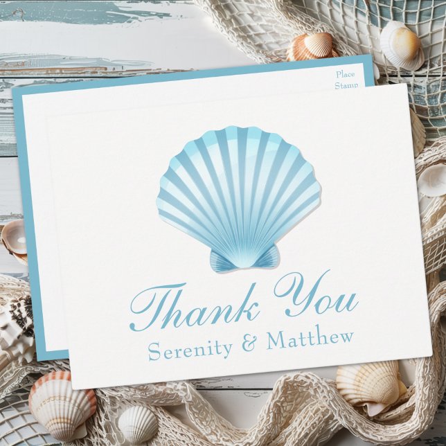Beach Shell Blue Nautical Wedding Thank You Invitation Postcard (Creator Uploaded)