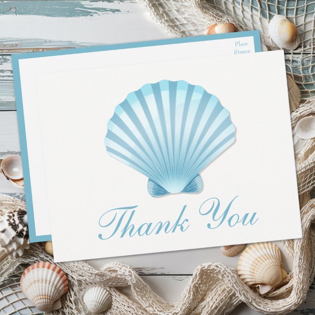 Beach Shell Blue Nautical Wedding Thank You Invitation Postcard (Creator Uploaded)