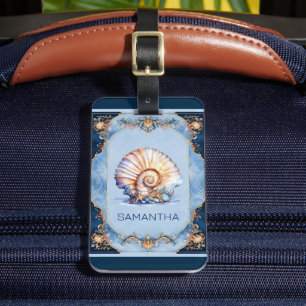 Beach shell bride tribe travel gifts seashell blue luggage tag