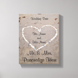 Beach Shell Heart Personalised Canvas Print