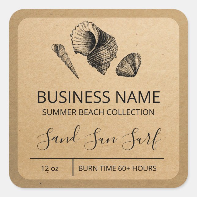 Beach Shell Kraft Paper Soy Candle Labels (Front)