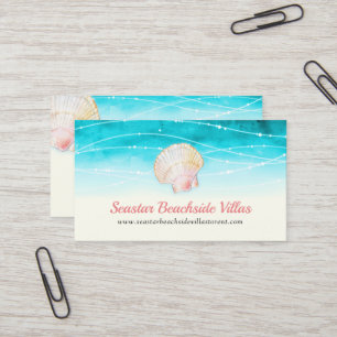 Beach shell watercolor condo property letting business card