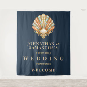 Beach Shell Wedding Photo backdrop Tapestry