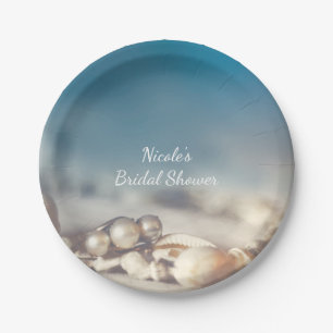 Beach Shells & Pearl Jewellery Elegant Bridal Show Paper Plate