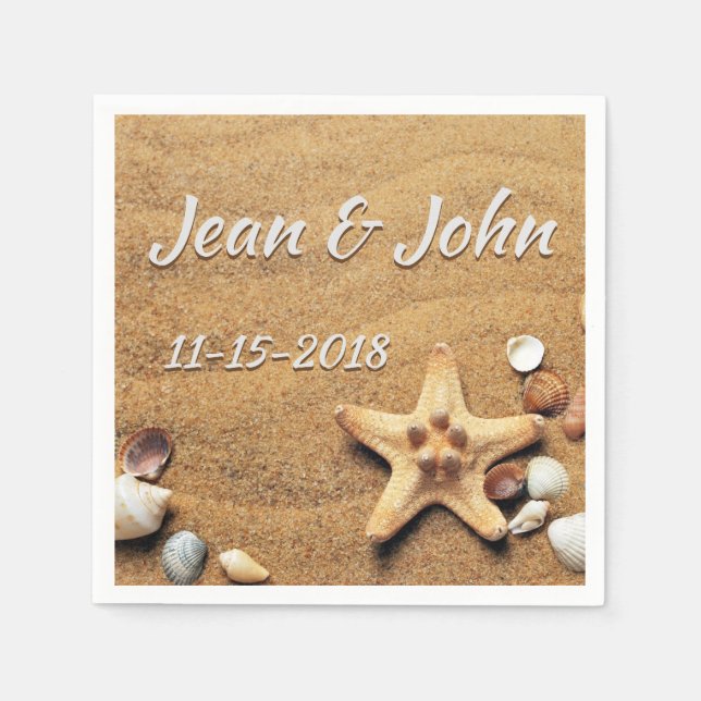 Beach Shells Personalised Wedding Napkin (Front)