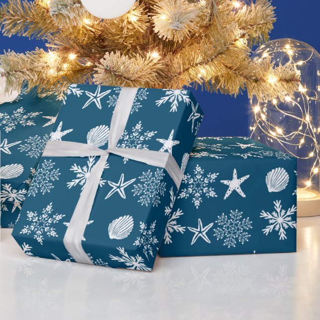 Beach Shells & Snowflakes Wrapping Paper (Holidays)