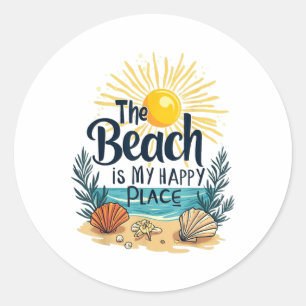 Beach Shirt Women The Beach Is My Happy Place Casu Classic Round Sticker