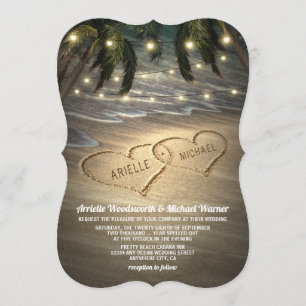 Beach Shore Hearts in the Sand Wedding Invitations
