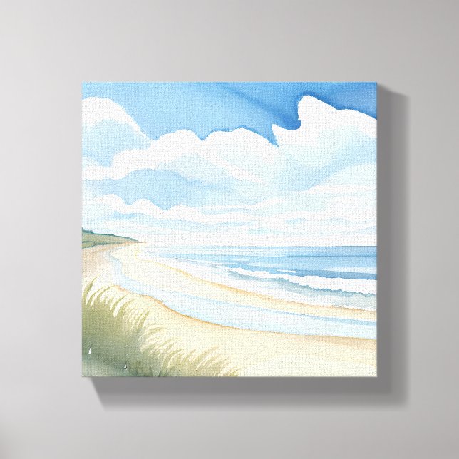 Beach Shore Walk | Coastal Ocean Watercolor Canvas Print (Front)