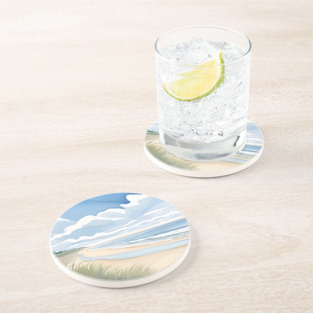 Beach Shore Walk | Coastal Ocean Watercolor Coaster (Side)