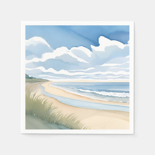Beach Shore Walk | Coastal Ocean Watercolor Napkin (Front)