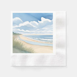 Beach Shore Walk   Coastal Ocean Watercolor Napkin