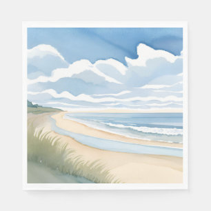Beach Shore Walk   Coastal Ocean Watercolor Napkin