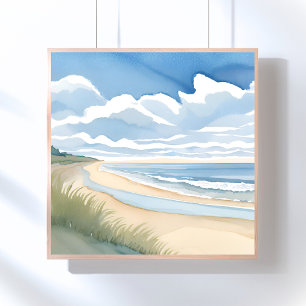 Beach Shore Walk   Coastal Ocean Watercolor Poster