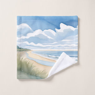 Beach Shore Walk Coastal Ocean Watercolor Wash Cloth