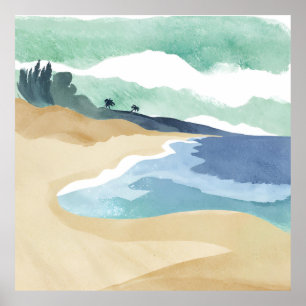 Beach Shore Watercolor Blue Poster