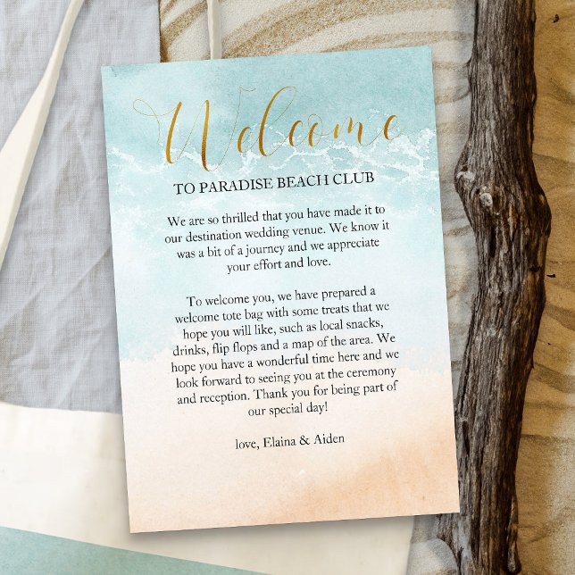 Beach Shoreline Destination Wedding Welcome Enclosure Card (Tropical Beach Resort destination wedding welcome card - Boho Beach Collection)