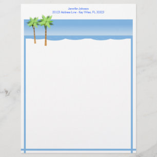 Beach Shoreline with Palm Trees Blue Ocean Custom Letterhead Design