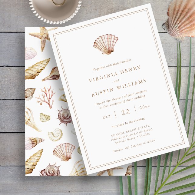 Beach Simple Wedding Invitation (Beach Watercolor Seashell Simple Wedding Invitation by Painted Paperie
)