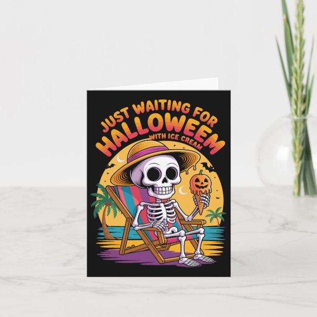 Beach Skeleton With Ice Cream Halloween Summer Cou Card (Front)