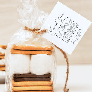 Beach Sketch Modern Wedding Favour Tag