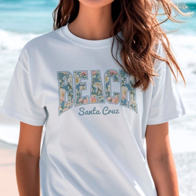 BEACH  Skyline Blue Retro Floral T-Shirt (BEACH Skyline Retro Floral TShirt)