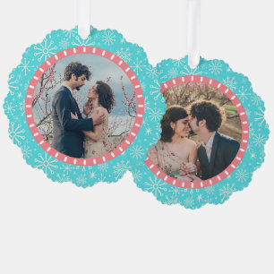 Beach Snowflakes Nautical Coastal 2 Custom Photos Tree Decoration Card