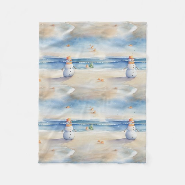 Beach Snowman Fleece Blanket (Front)
