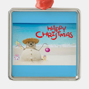**BEACH SNOWMAN WITH GREETING** CHRISTMAS ORNAMENT